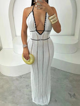 Openwork Halter Neck Maxi Sweater Dress